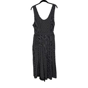 5/$25  Black and White Pinstripe Belted Midi Dress Scoop Neck Wide Straps